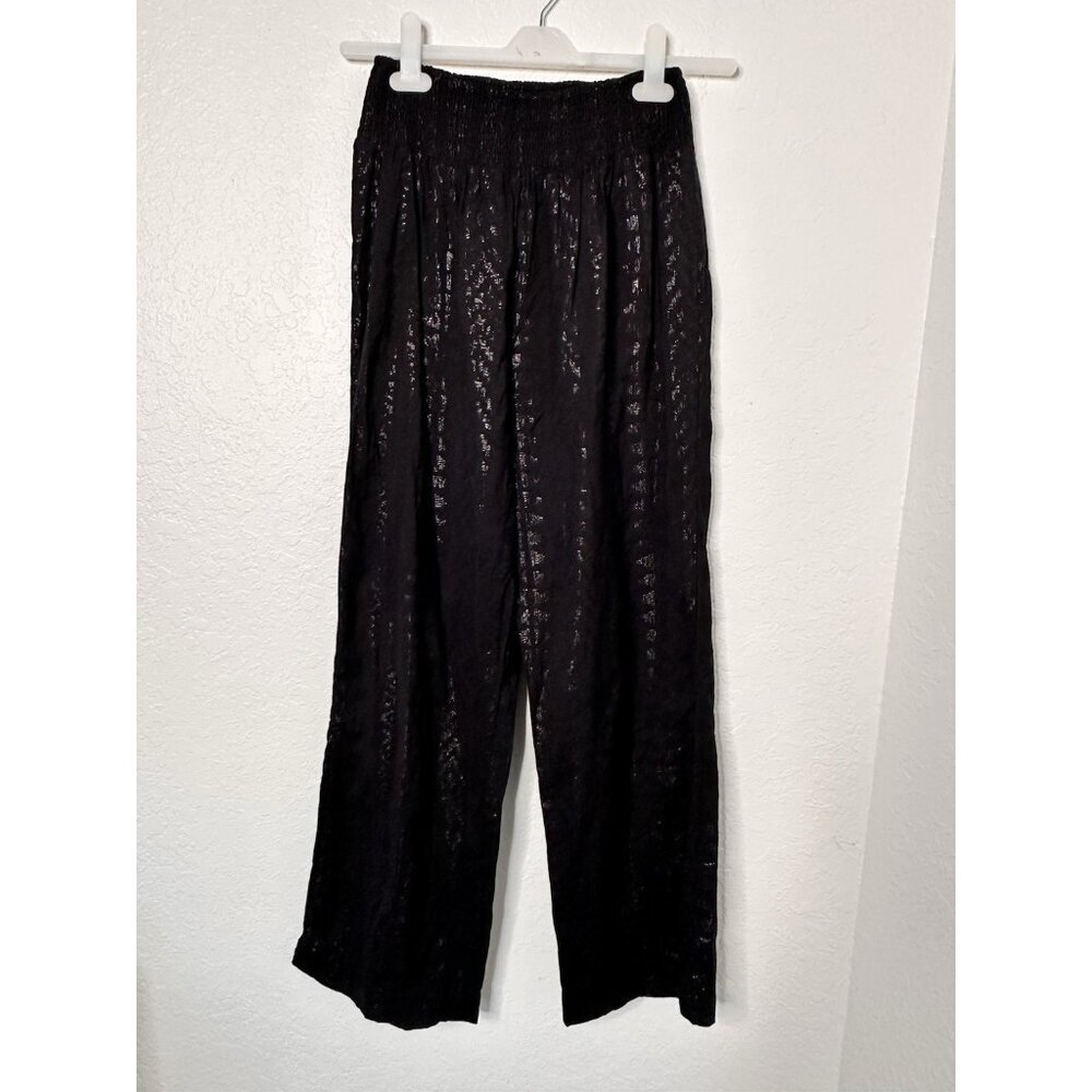 ELAN Women's Shimmer Black Pants with‎ Smocked Waistband Size Small
